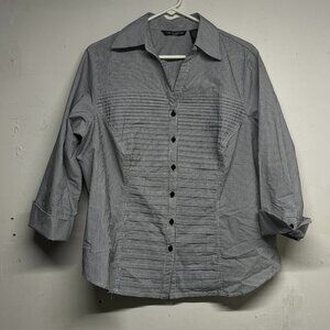 Zac & Rachel Women's 1X Black White Striped Button Up Blouse Casual Career Top